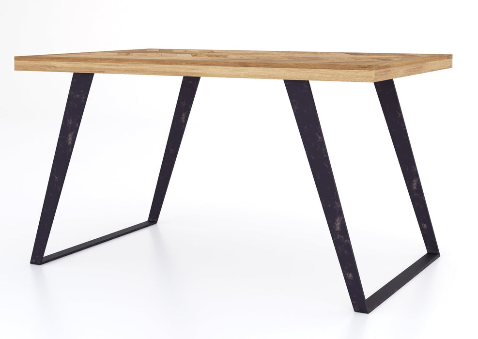 'Oakwood Living' Agra Industrial Style 1.35m Dining Table Mango Parquet Metal Legs