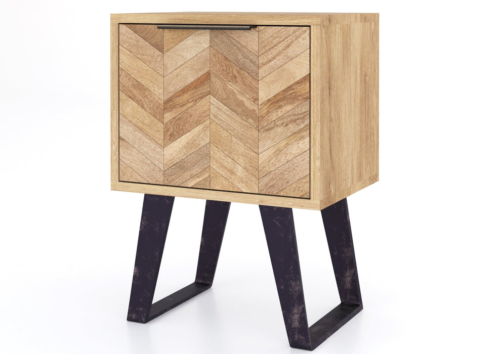'Oakwood Living' Agra Industrial Style Side Table Mango Parquet Metal Legs