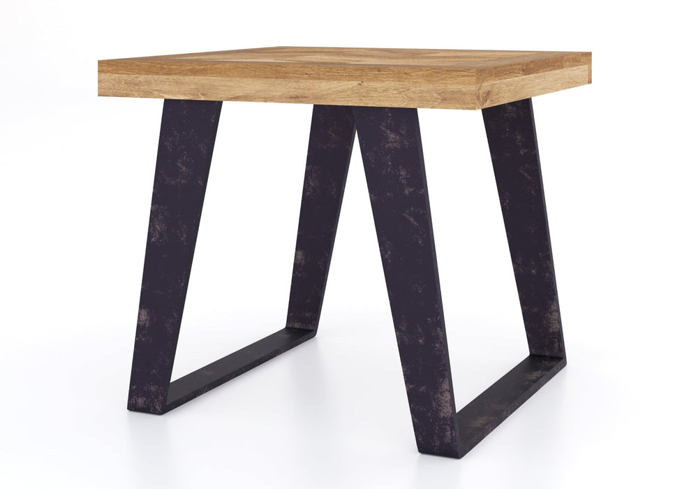 'Oakwood Living' Agra Industrial Style Lamp Table Mango Parquet Metal Legs