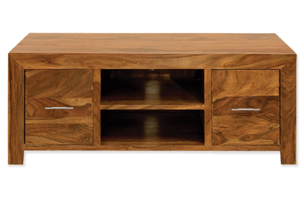 Cube Modern Solid Sheesham Wood Large Plasma TV Unit Cabinet
