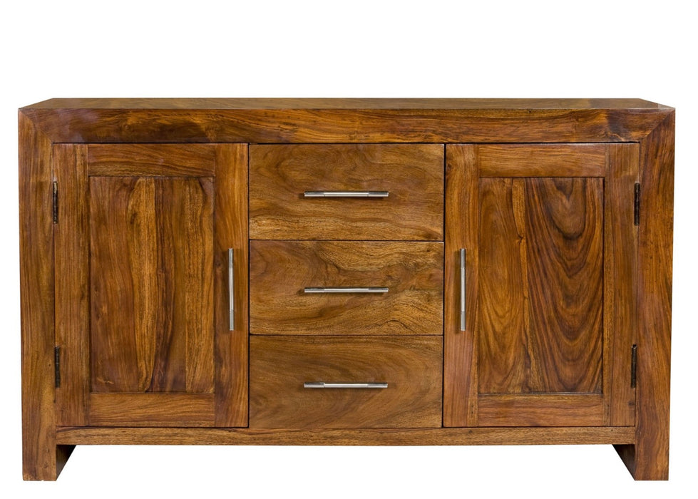 Cube Modern Solid Sheesham Wood Large 2 Door Sideboard
