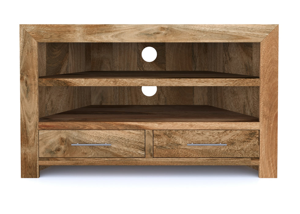 Cube Modern Solid Mango Wood Corner TV Unit