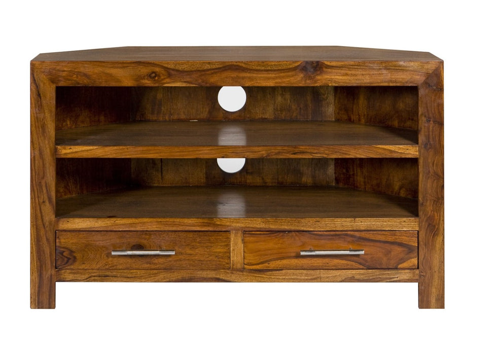 Cube Modern Solid Sheesham Wood Corner TV Unit
