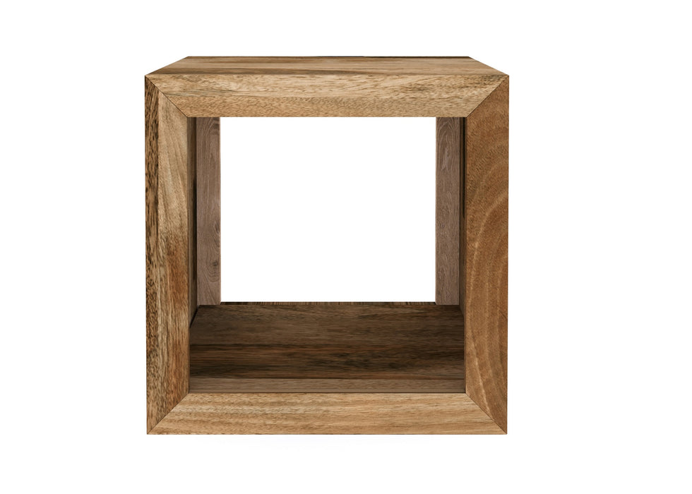 Cube Modern Solid Mango Wood Side Lamp Table Storage Unit