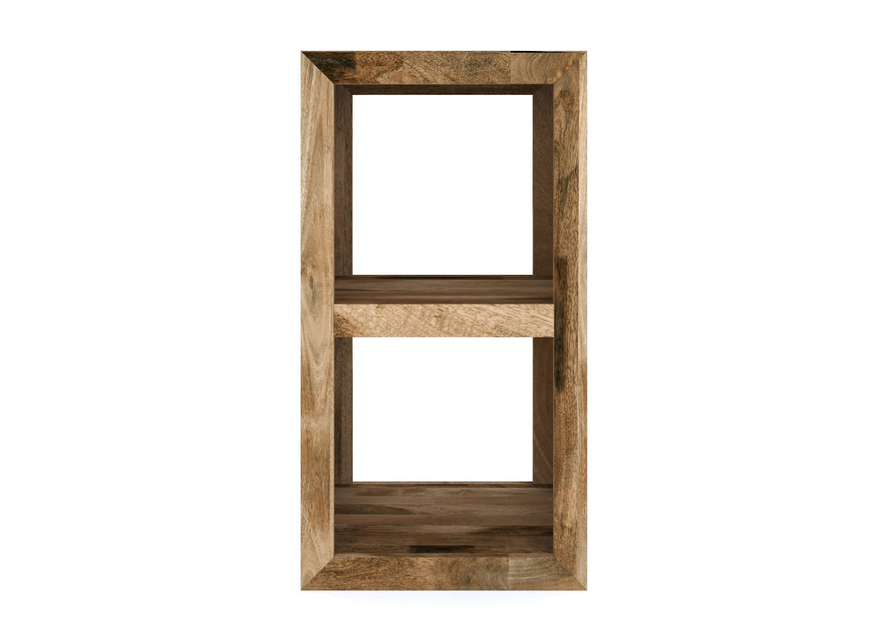 Cube Modern Solid Mango Wood Side 2 Shelf Storage Unit