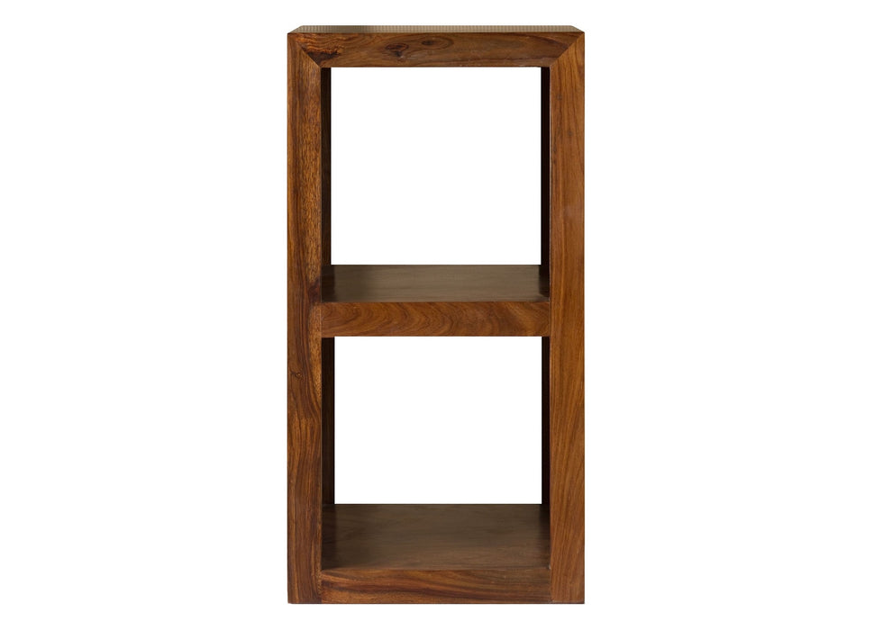 Cube Modern Solid Sheesham Wood Side 2 Shelf Storage Unit