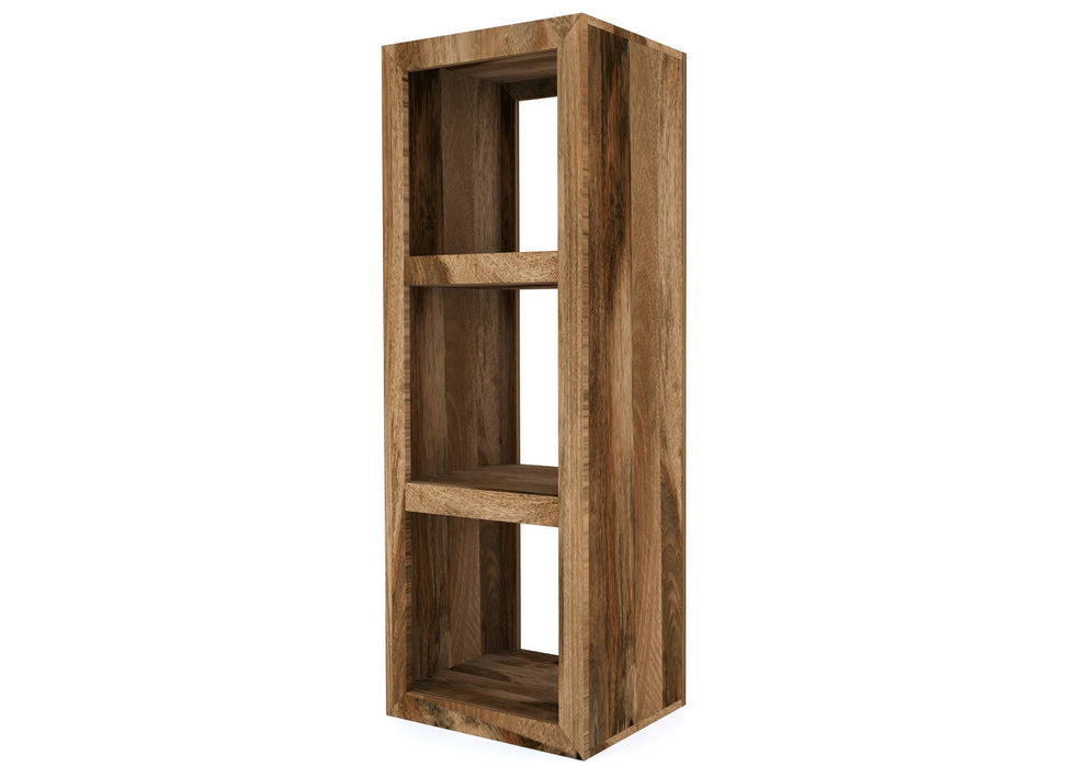 Cube Modern Solid Mango Wood Side 3 Shelf Storage Unit