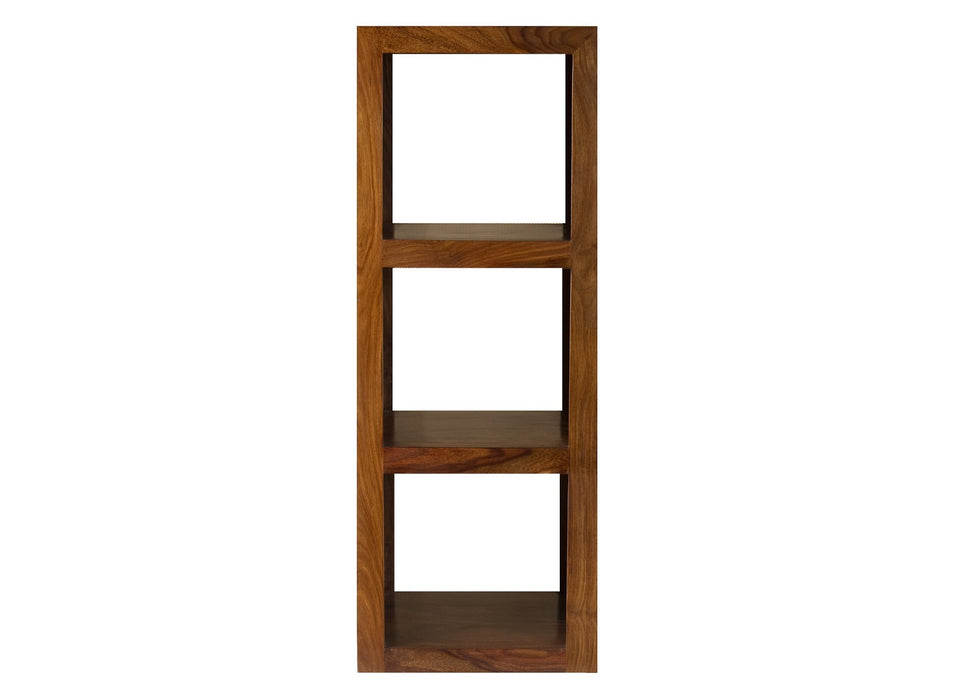 Cube Modern Solid Sheesham Wood Side 3 Shelf Storage Unit
