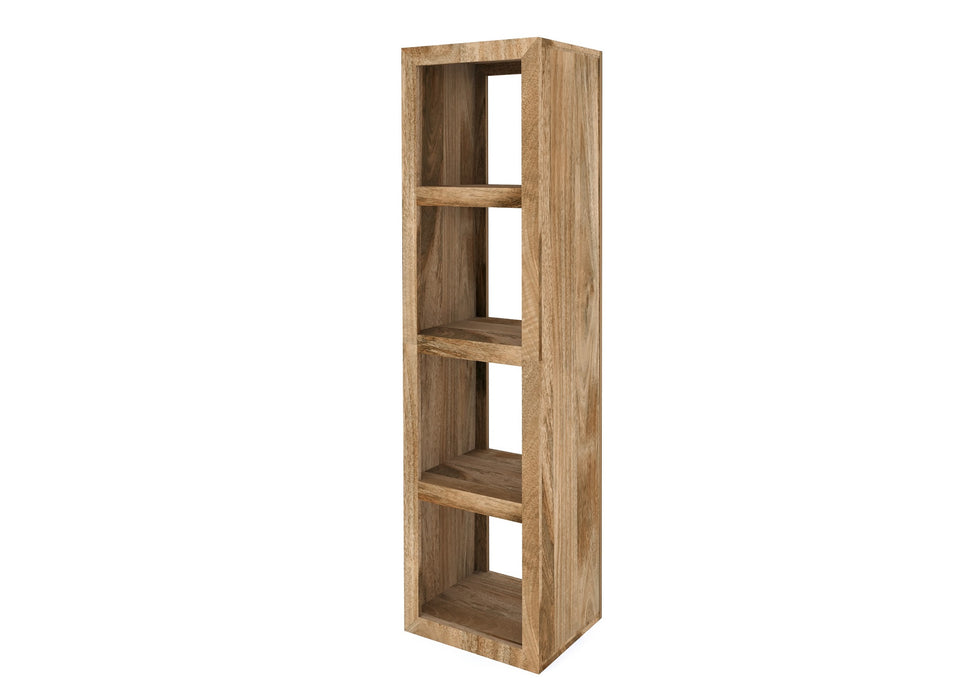 Cube Modern Solid Mango Wood Side 4 Shelf Storage Unit