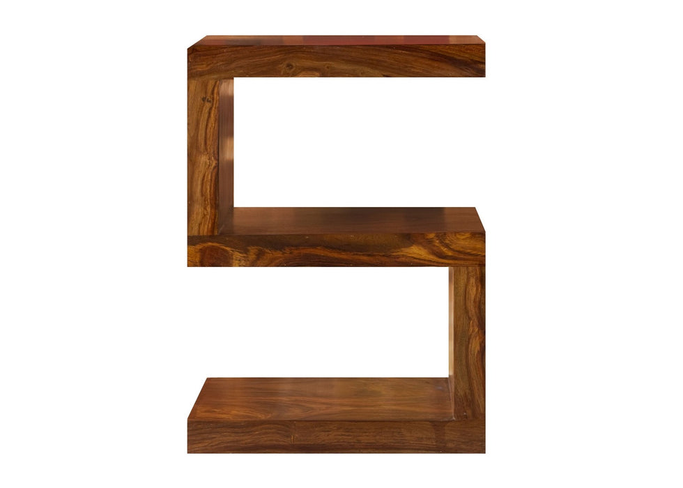 Cube Modern Solid Sheesham Wood S Shape Lamp / Side Table