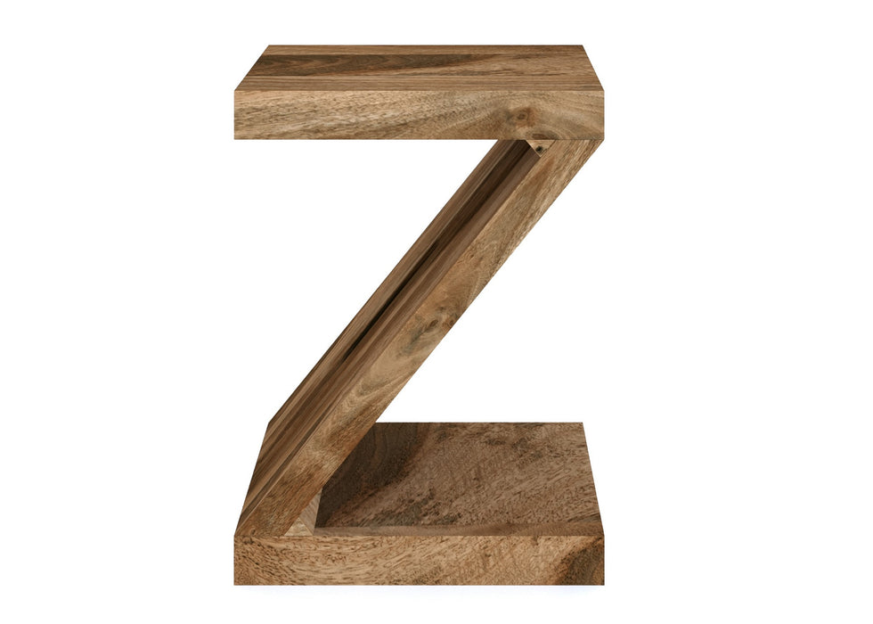 Cube Modern Solid Mango Wood Z Shape Lamp / Side Table