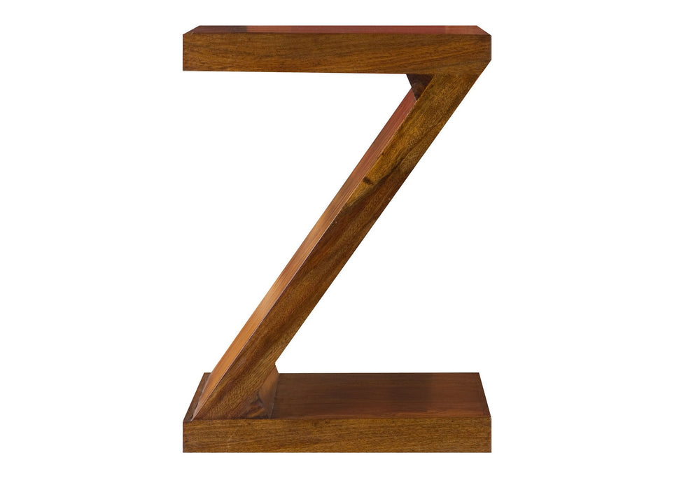 Cube Modern Solid Sheesham Wood Z Shape Lamp / Side Table