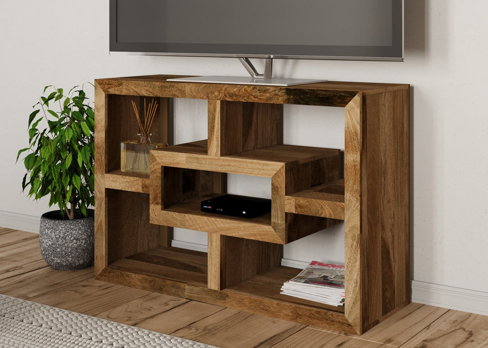 Cube Modern Solid Mango Wood TV Sideboard Cabinet Unit