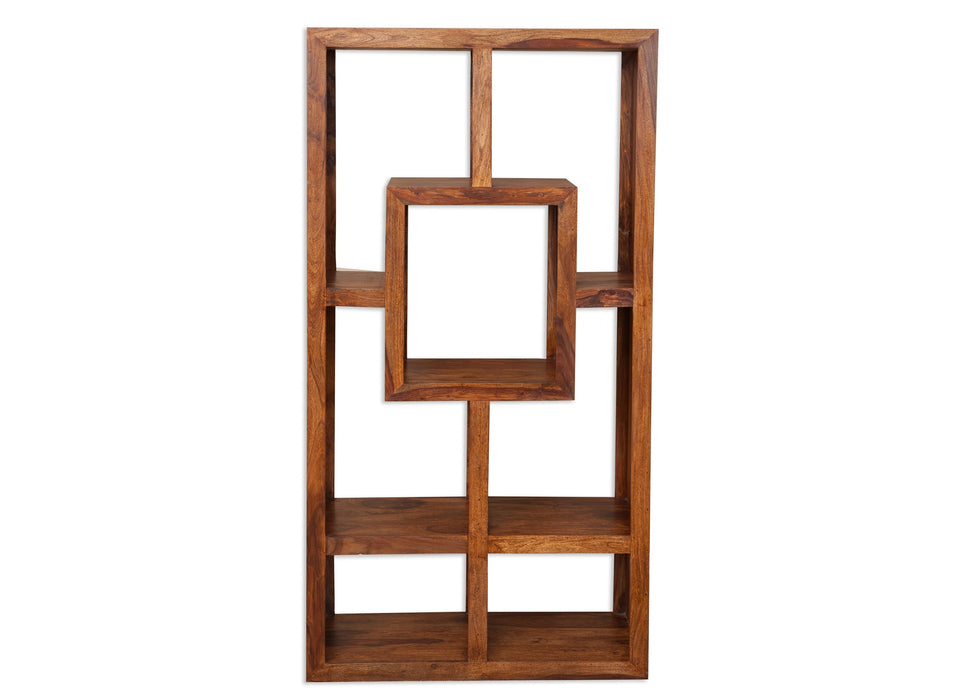 Cube Modern Solid Sheesham Wood Large Bookcase Display Unit