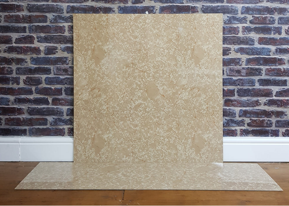 White Marble Black Effect HPL Laminate Fireplace Back Panel & Hearth