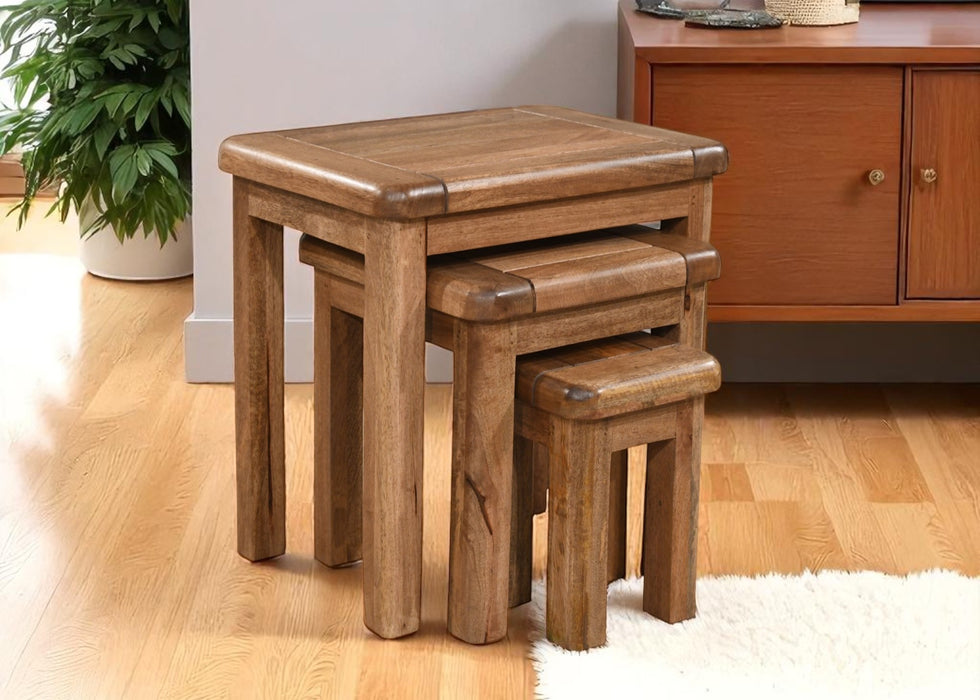 'Dorset' Rustic Solid Mango Wood Occasional Nest Of 3 Side Tables