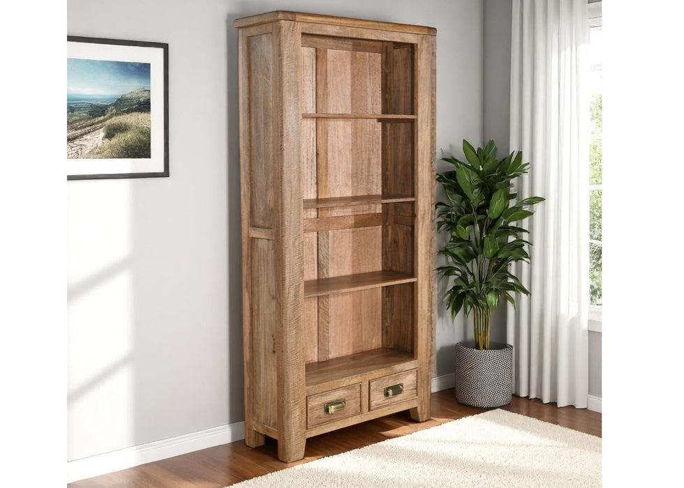 'Dorset' Rustic Solid Mango Wood Large Storage Bookcase with Drawers