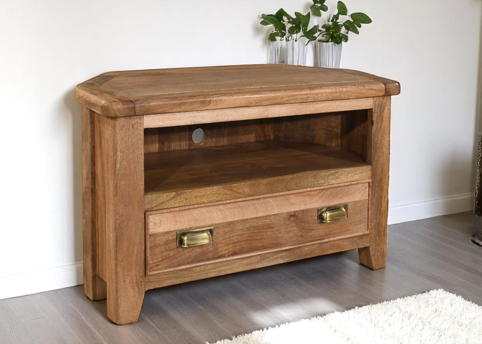 'Dorset' Rustic Solid Mango Wood Corner TV Unit