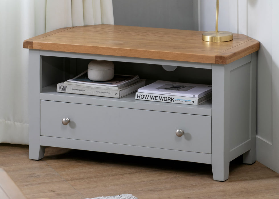 'Oakwood Living' Grey Painted Oak Corner TV Unit