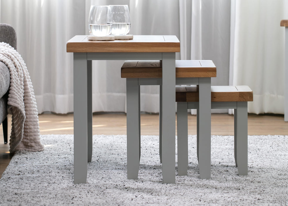 'Oakwood Living' Grey Painted Oak Nest Of 3 Side Tables