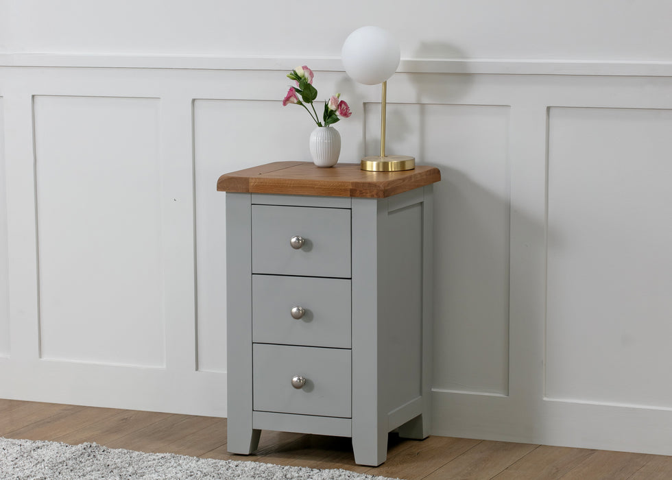 'Oakwood Living' Grey Painted Oak 3 Drawer Bedside Cabinet