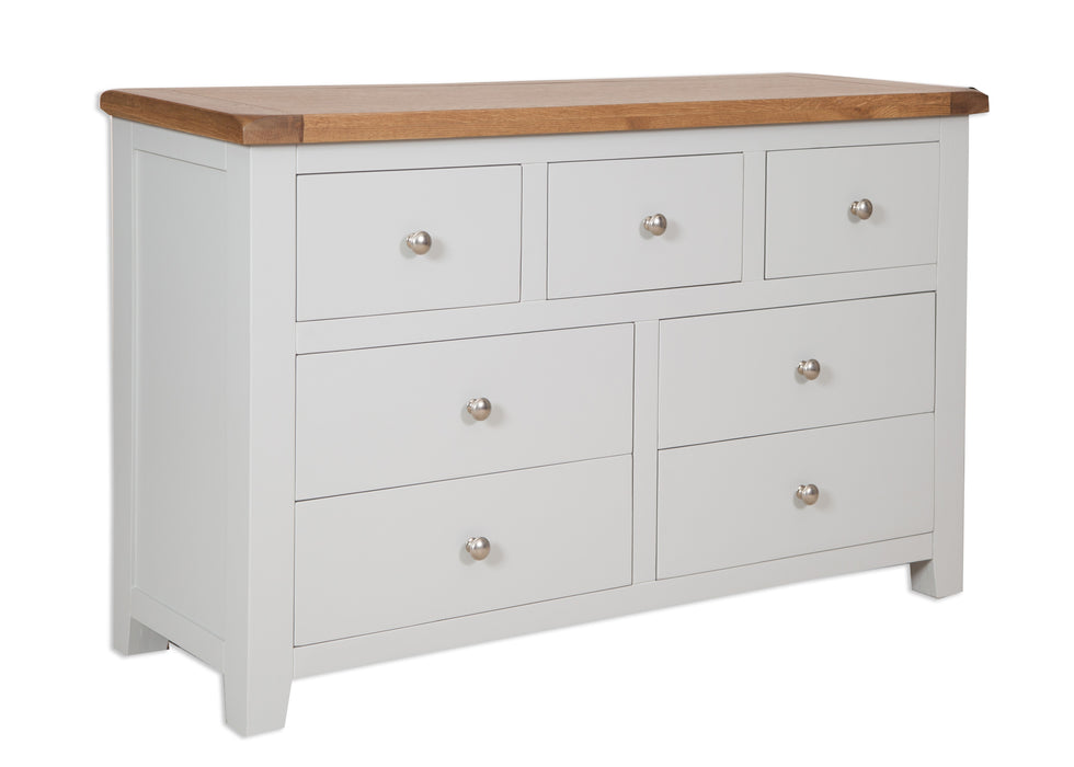 'Oakwood Living' Grey Painted Oak 7 Drawer Wide Chest of Drawers