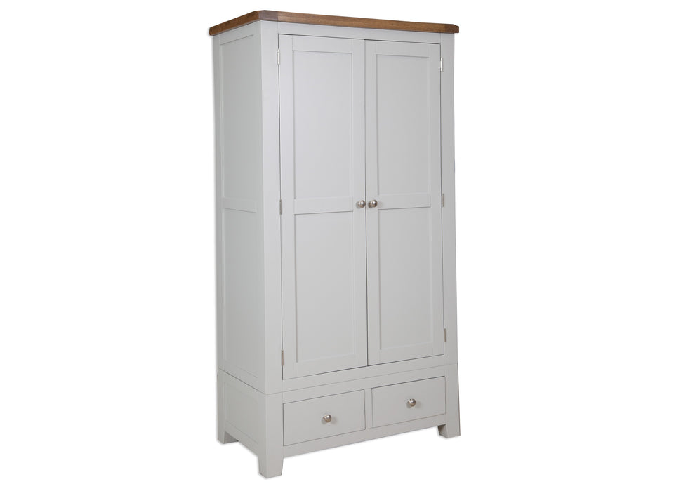 'Oakwood Living' Grey Painted Oak 2 Door / 2 Drawer Double Wardrobe