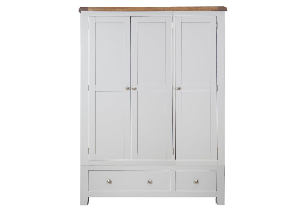 'Oakwood Living' Grey Painted Oak 3 Door / 2 Drawer Triple Wardrobe