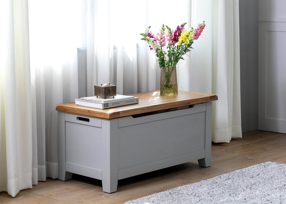 'Oakwood Living' Grey Painted Oak Blanket Box / Ottoman