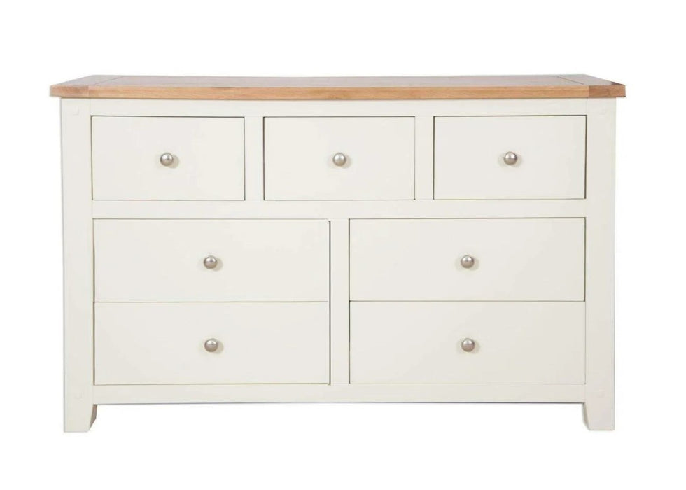 'Oakwood Living' Ivory Painted Oak 7 Drawer Wide Chest of Drawers