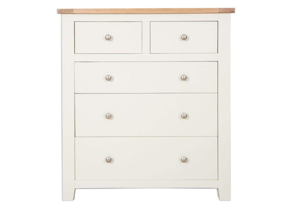 'Oakwood Living' Ivory Painted Oak 5 Drawer Chest of Drawers