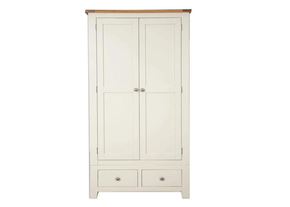 'Oakwood Living' Ivory Painted Oak 2 Door / 2 Drawer Double Wardrobe