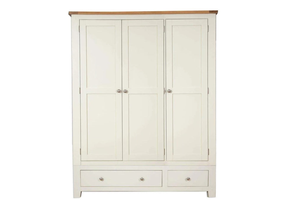 'Oakwood Living' Ivory Painted Oak 3 Door / 2 Drawer Triple Wardrobe