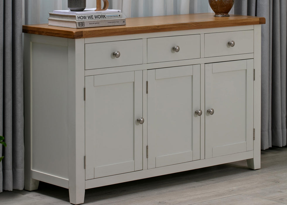 'Oakwood Living' White Painted Solid Oak Large 3 Door Sideboard