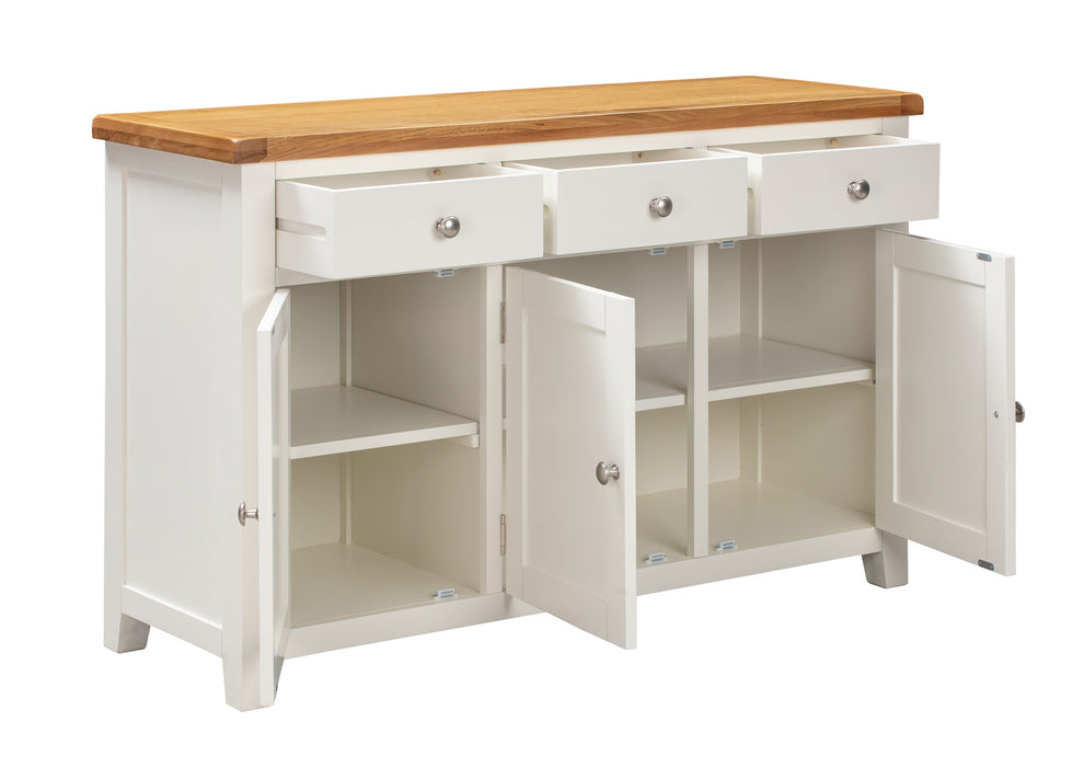 'Oakwood Living' White Painted Solid Oak Large 3 Door Sideboard