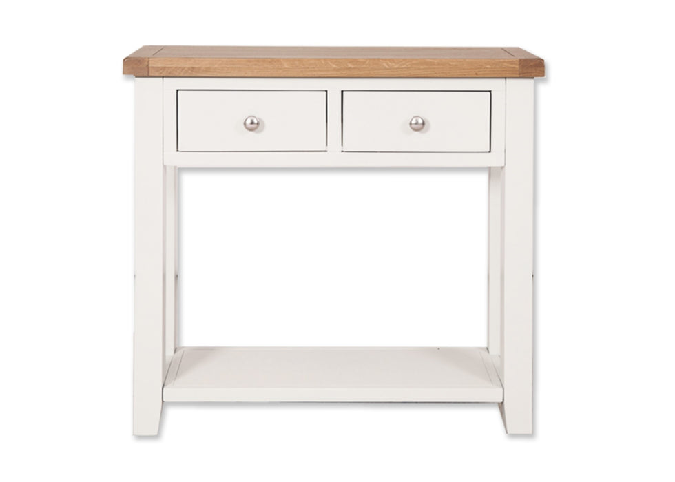 'Oakwood Living' White Painted Solid Oak 2 Draw Console Table / Hall Way Table