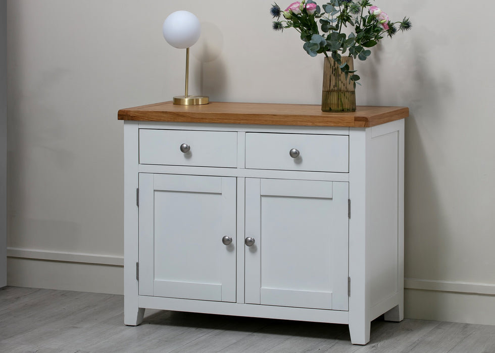'Oakwood Living' White Painted Solid Oak 2 Door Medium Sideboard