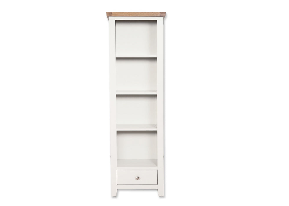 Oakwood Living White Painted Oak Slim Bookcase / Display Unit