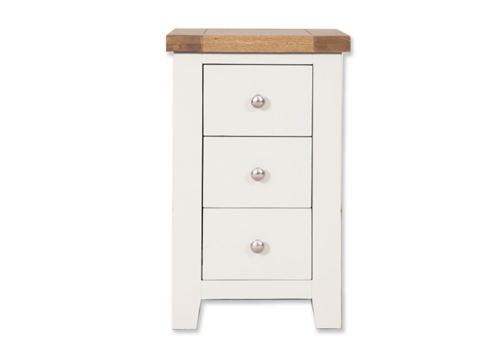 'Oakwood Living' White Painted Oak 3 Drawer Bedside Cabinet