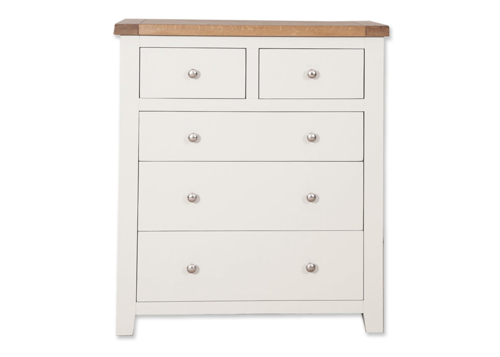 'Oakwood Living' White Painted Oak 5 Drawer Chest of Drawers