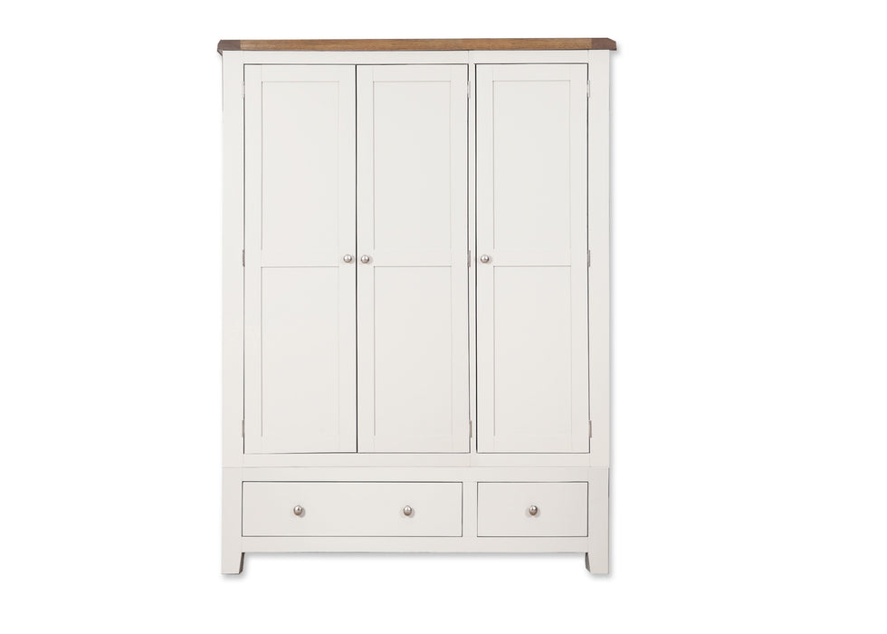 'Oakwood Living' White Painted Oak 3 Door / 2 Drawer Triple Wardrobe
