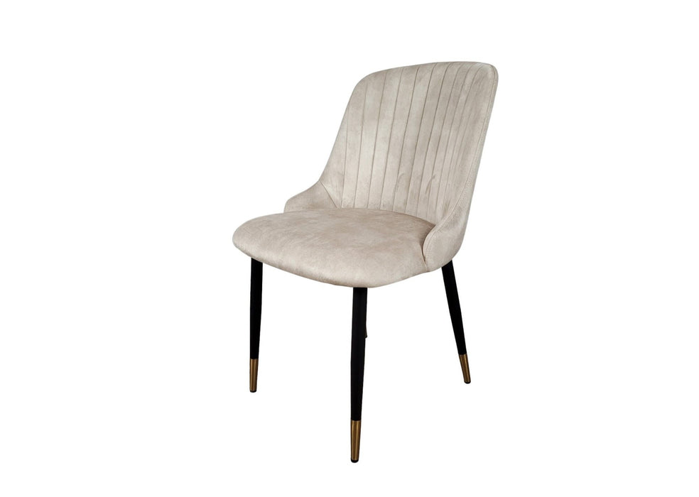 Modern Style Mayfair Light Cream Champagne Velvet Dining Chairs Black Metal Leg