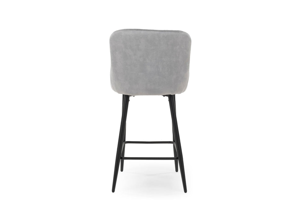 Modern Style Shoreditch Kitchen Breakfast Bar Stools Silver Grey Velvet, Black Metal Leg
