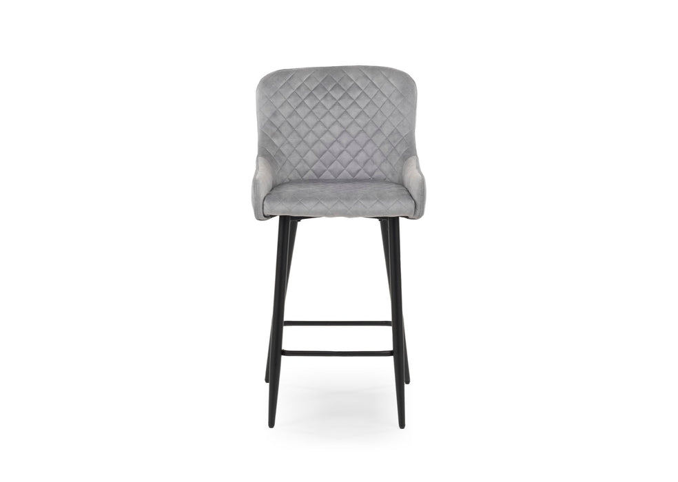 Modern Style Shoreditch Kitchen Breakfast Bar Stools Silver Grey Velvet, Black Metal Leg