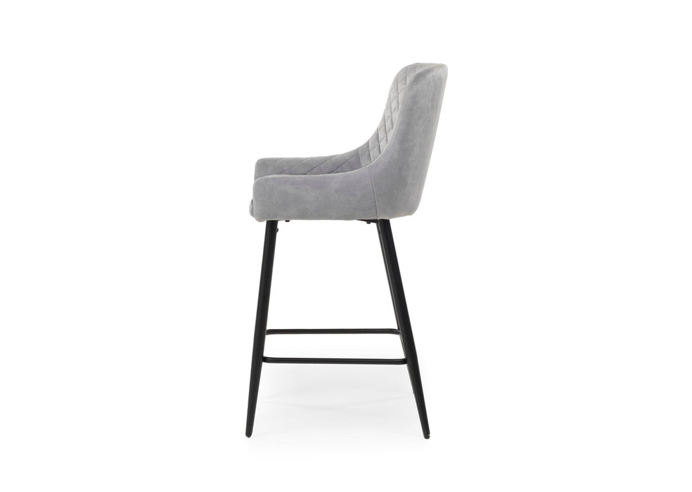 Modern Style Shoreditch Kitchen Breakfast Bar Stools Silver Grey Velvet, Black Metal Leg