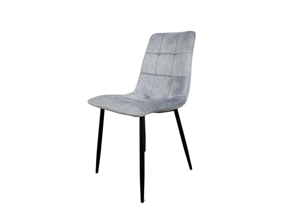 Modern Style Stirling Light Grey Silver Velvet Dining Chairs Black Metal Leg