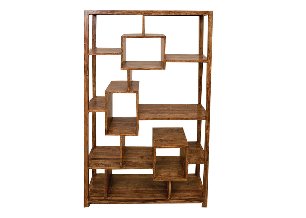 Cube Modern Solid Sheesham Wood Large Bookcase Storage Unit