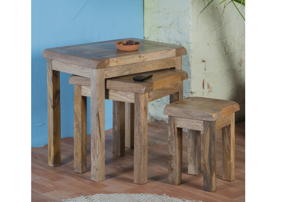 Odisha Solid Chunky Mango Wood Nest Of 3 Side Tables