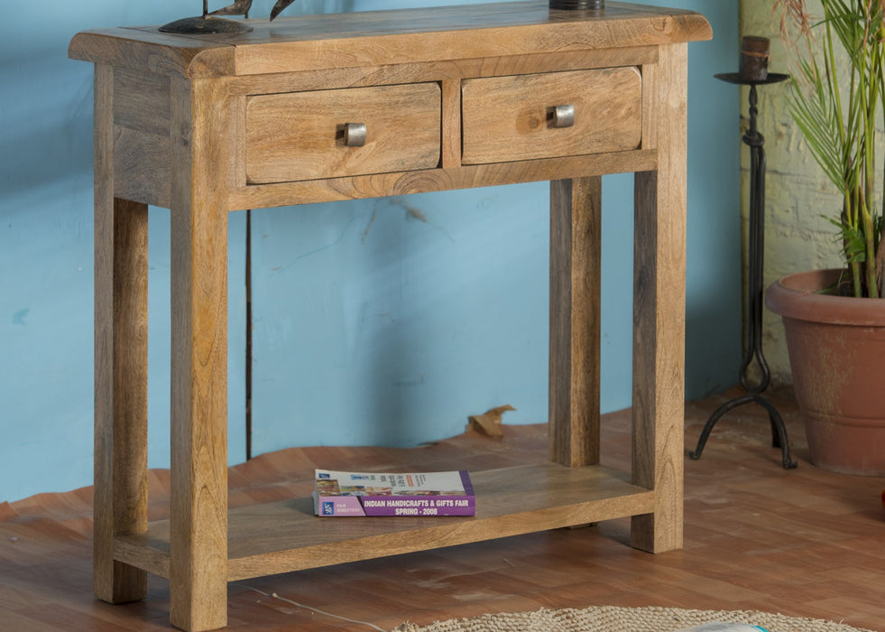 Odisha Solid Chunky Mango Wood 2 Draw Console Table / Hall Way Table