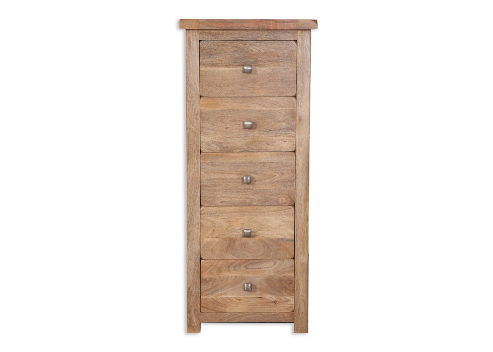 Odisha Solid Chunky Mango Wood 5 Drawer Tallboy / Chest of Drawers
